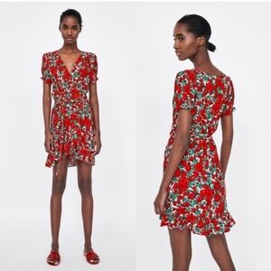 zara basic floral mini dress wrap